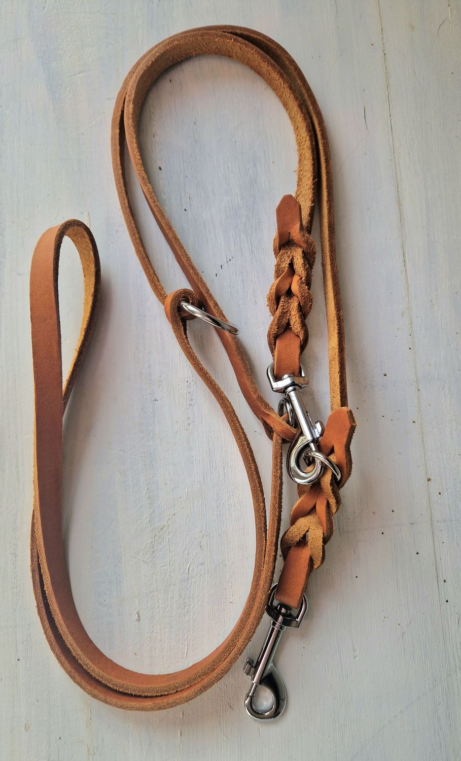 Fettleder Leine COGNAC mit verchromten Beschlägen 18 mm