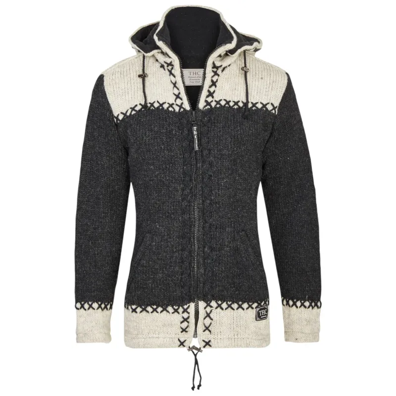 Unisex Strickjacke ANTHRAZIT / GRAU - handgestrickt aus Nepal - Fair Trade