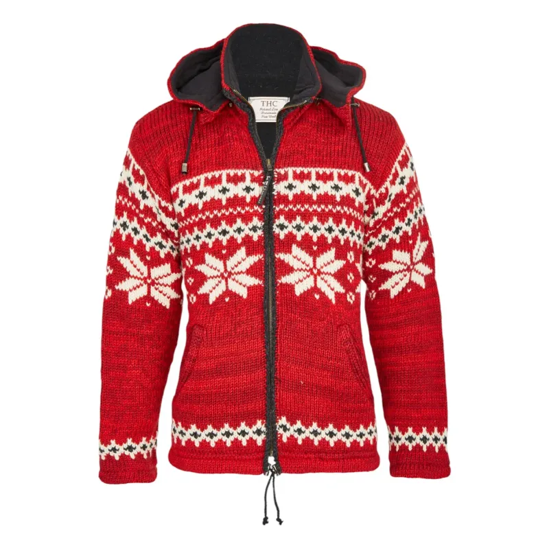 Unisex Strickjacke NORWEGIAN RED - handgestrickt aus Nepal - Fair Trade