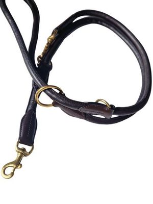 Lederleine  rundgenäht BROWN mit Messing Karabiner