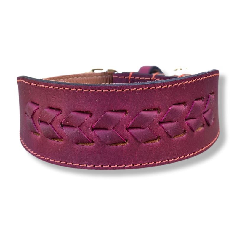 Windhund Leder Halsband BRAIDED Bordeaux rot -  NEW IN