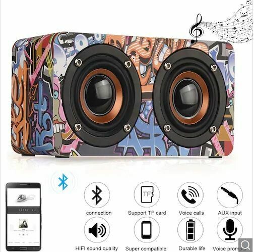 Wooden Wireless Bluetooth Speaker Mobile Computer Desktop Speaker - Graffiti color