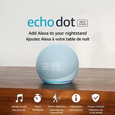 Echo Dot (5th Gen, 2022 release) with clock | Smart speaker with clock and Alexa | Cloud Blue