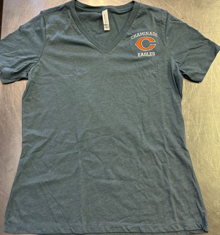 Ladies Heathered Navy V-Neck