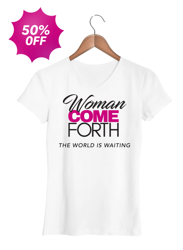 Woman Come Forth V-Neck T-Shirt in White