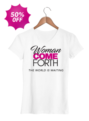 Woman Come Forth V-Neck T-Shirt in White