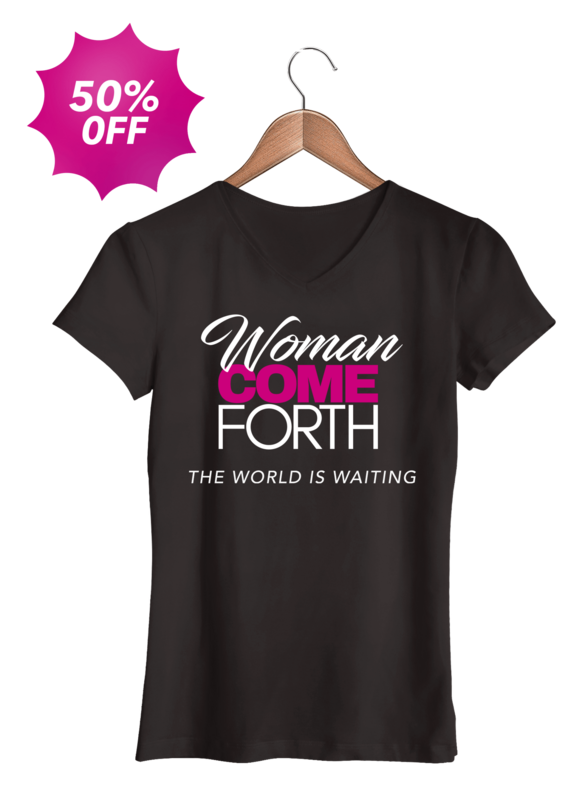 Woman Come Forth V-Neck T-Shirt in Black