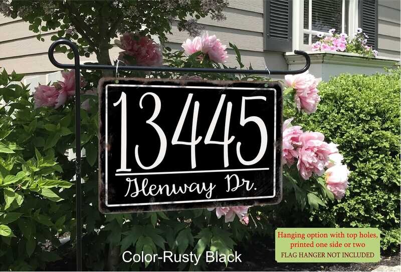 Farmhouse Custom Address Hanging Sign, Cute Rustic Country Sign, Easy to Hang weather-resistant Aluminum, 8 x 12 house numbers