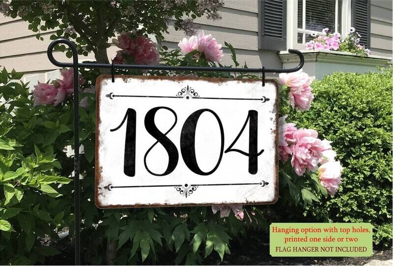 Farmhouse Custom Address Hanging Sign, Cute Rustic Country Sign, Easy to Hang weather-resistant Aluminum, 8 x 12 house numbers