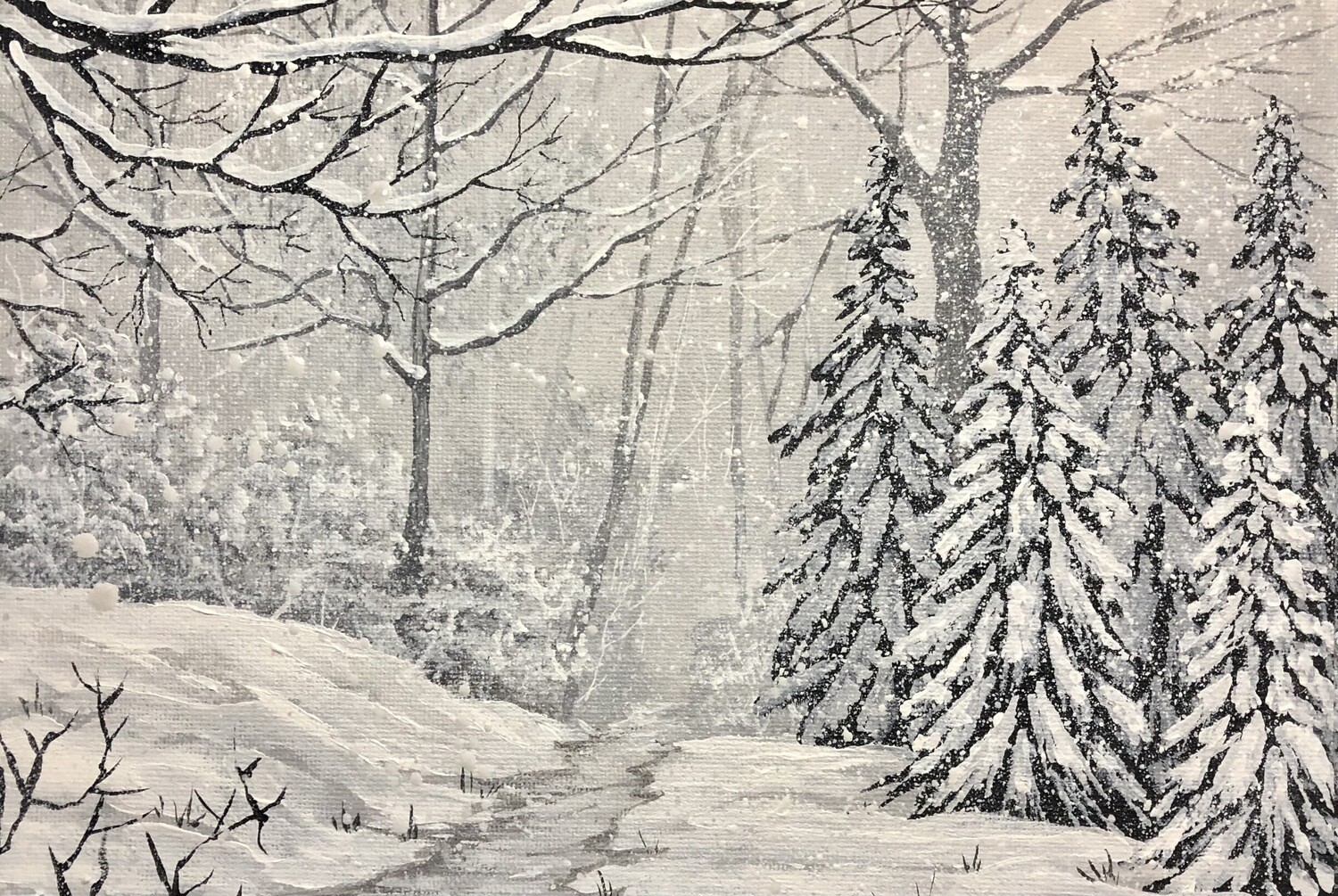 Snow Scene in Acrylics Using Only Black and White