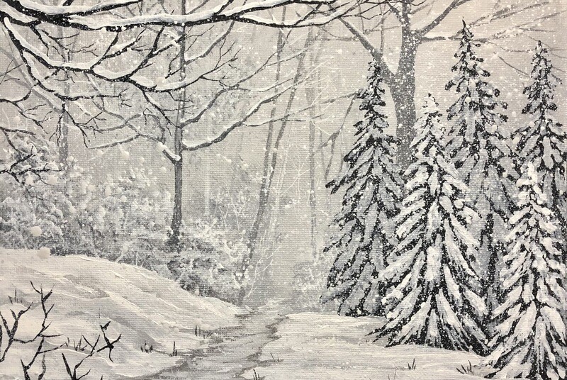 Snow Scene in Acrylics Using Only Black and White