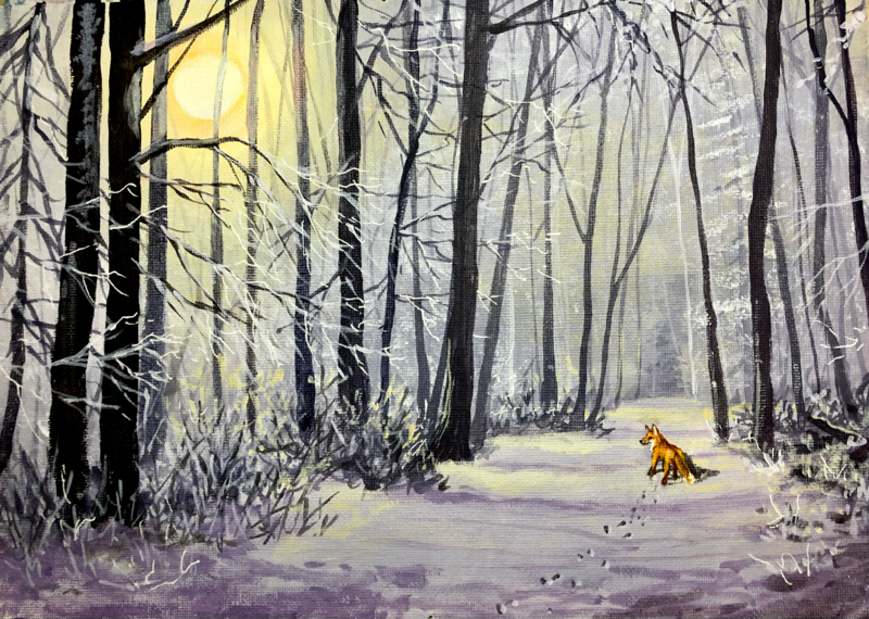Snow Filled Woodland in Acrylics