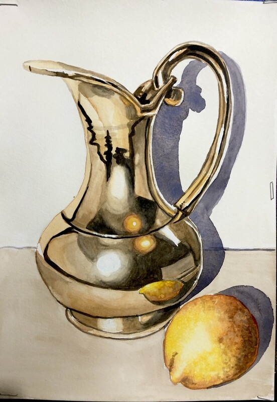 Painting Metal Objects in Watercolour: A Brass Jug