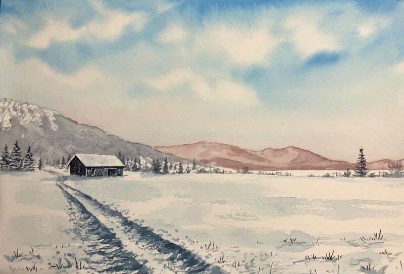 Snow Scene in Watercolour Using Only Two Colours