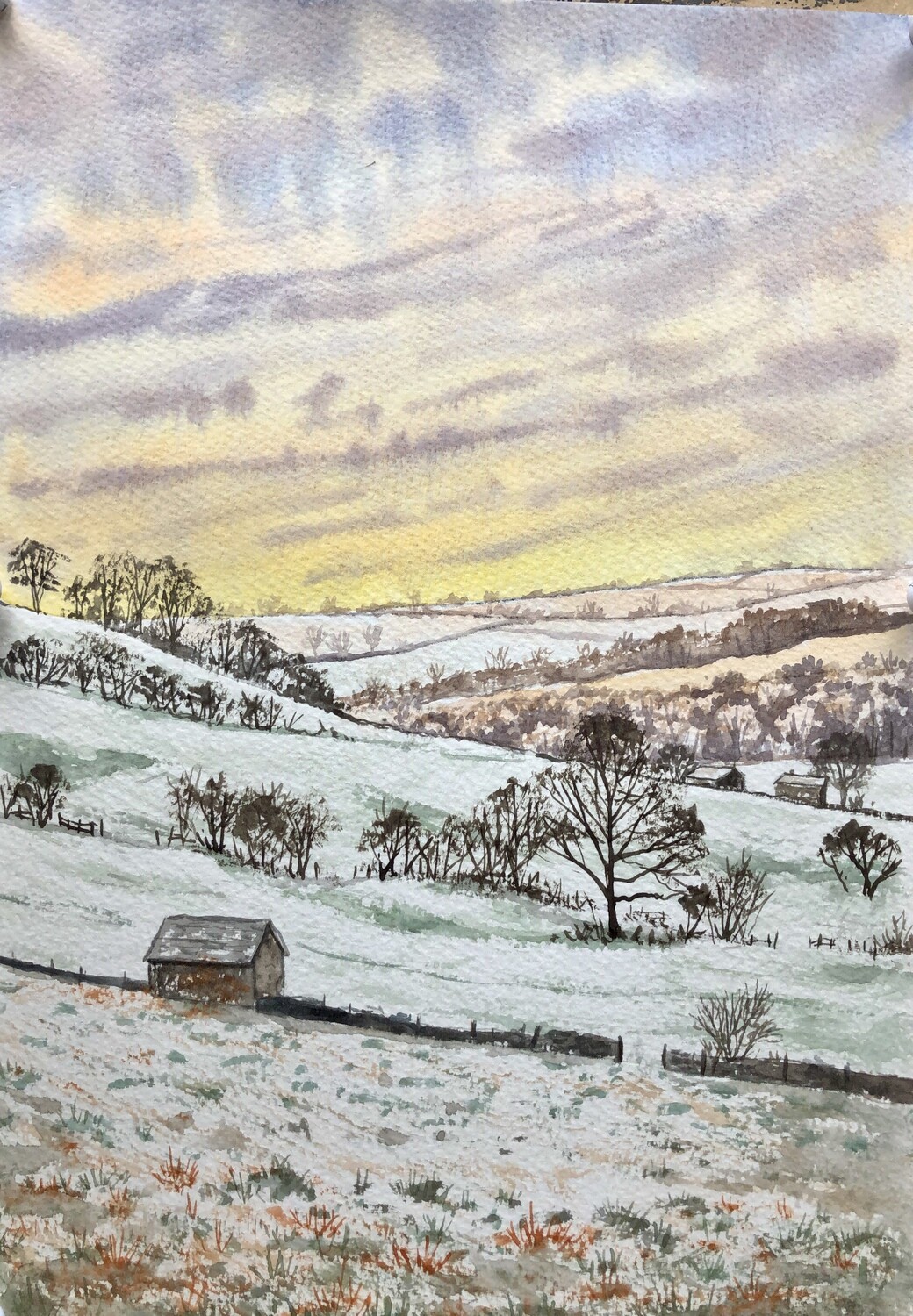 Frosty Dovedale Scene in Watercolour