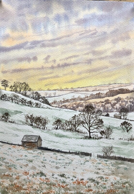 Frosty Dovedale Scene in Watercolour