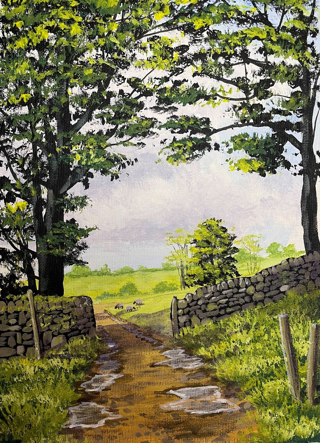 Rural Scenery with Wall and Gateway in Acrylics