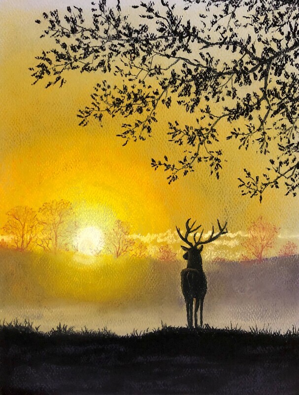 Stag in a Misty Sunrise in Pastels