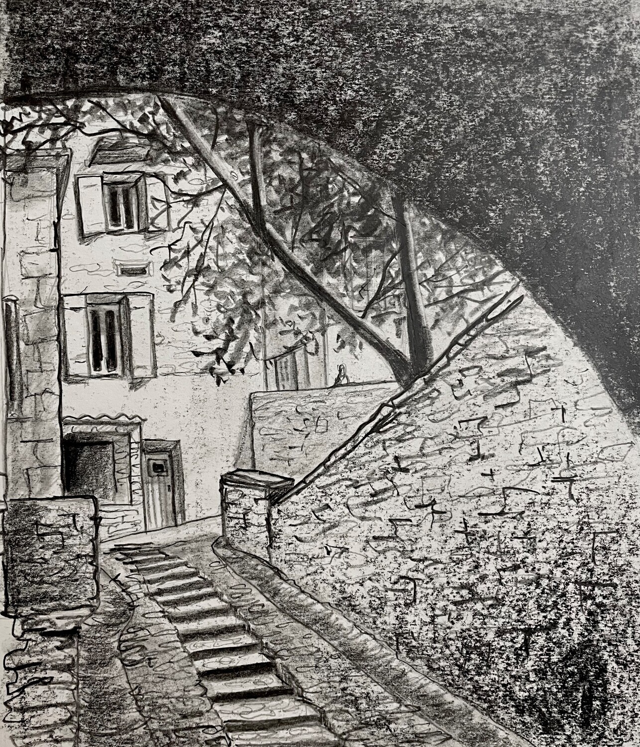 Steps to the Top of Gordes in Pencil