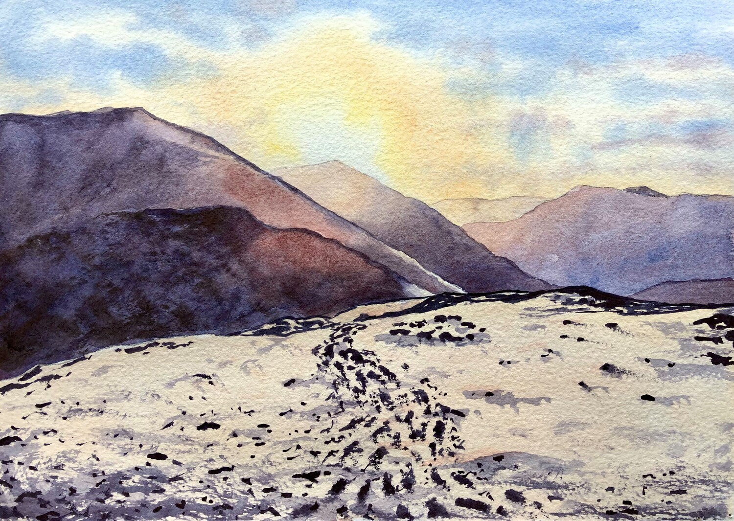 Peak of Stob Dubh in the Snow in Watercolour