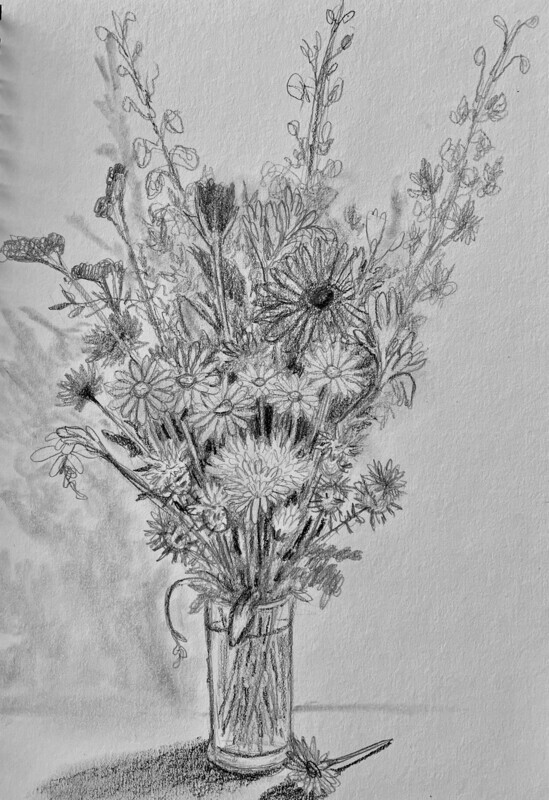 Vase of Flowers from Life in pencil