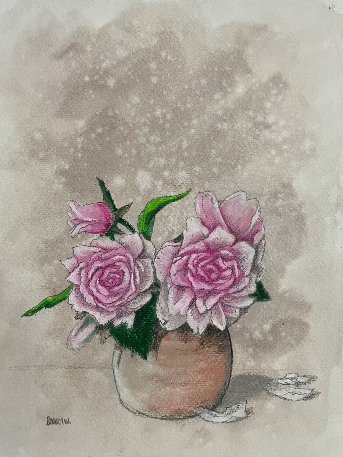 Vase of Pink Flowers in Pastels
