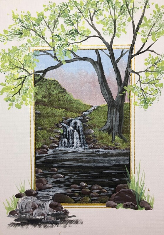 Scene Coming Out of its Own Mount  in Acrylics