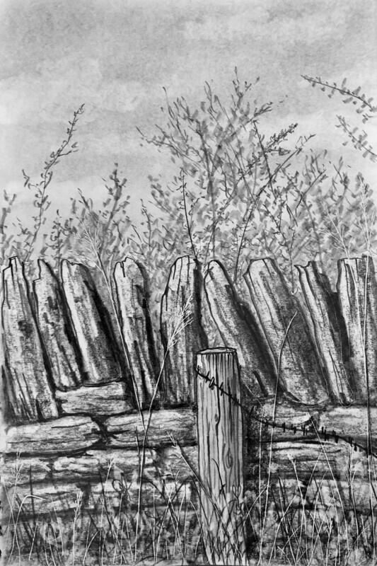 Dry Stone Wall Up Close in Pencil