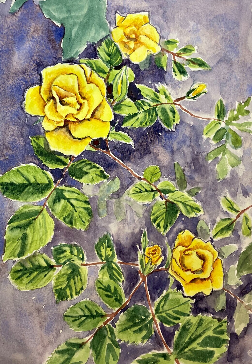 Yellow Roses and Buds in Watercolour