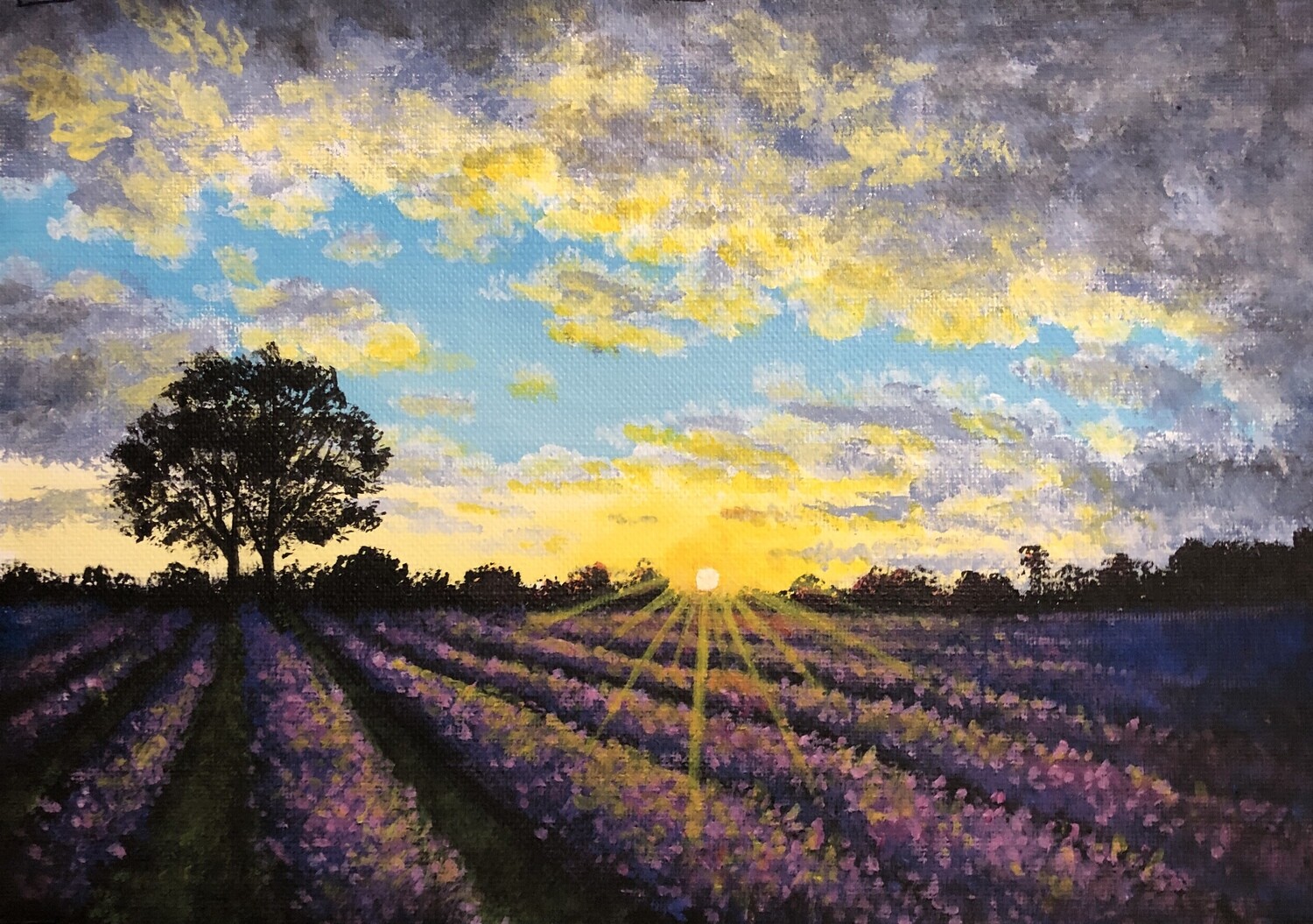 Lavender Fields at Sunset in Acrylics