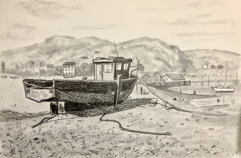 Rusty Boat from Behind in Pencil