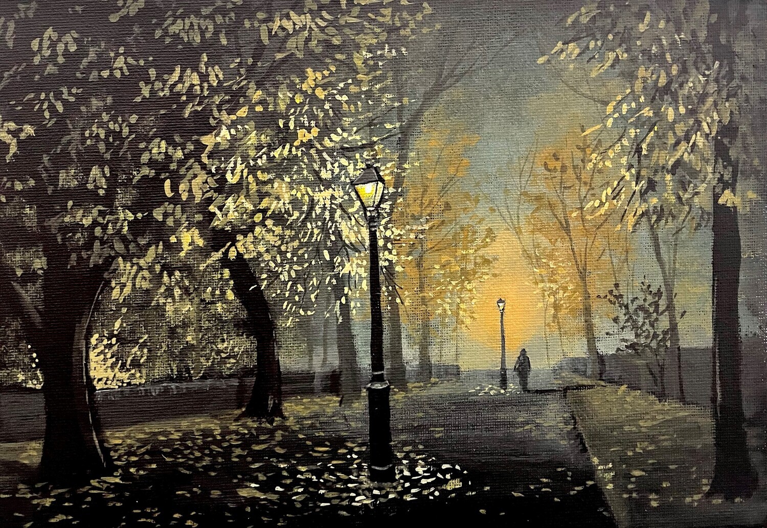 Eerie lamp Lit Park in Acrylics