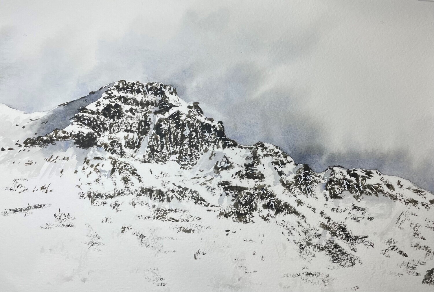 Misty Snowy Mountain in Watercolour