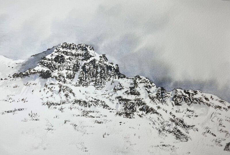 Misty Snowy Mountain in Watercolour
