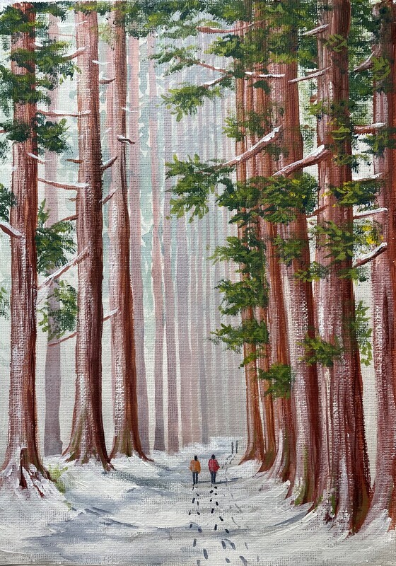 Wintry Woodland Walk in Acrylics