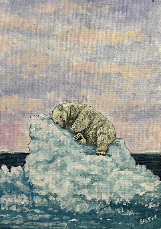Polar Bear Asleep on Ice in Acrylics