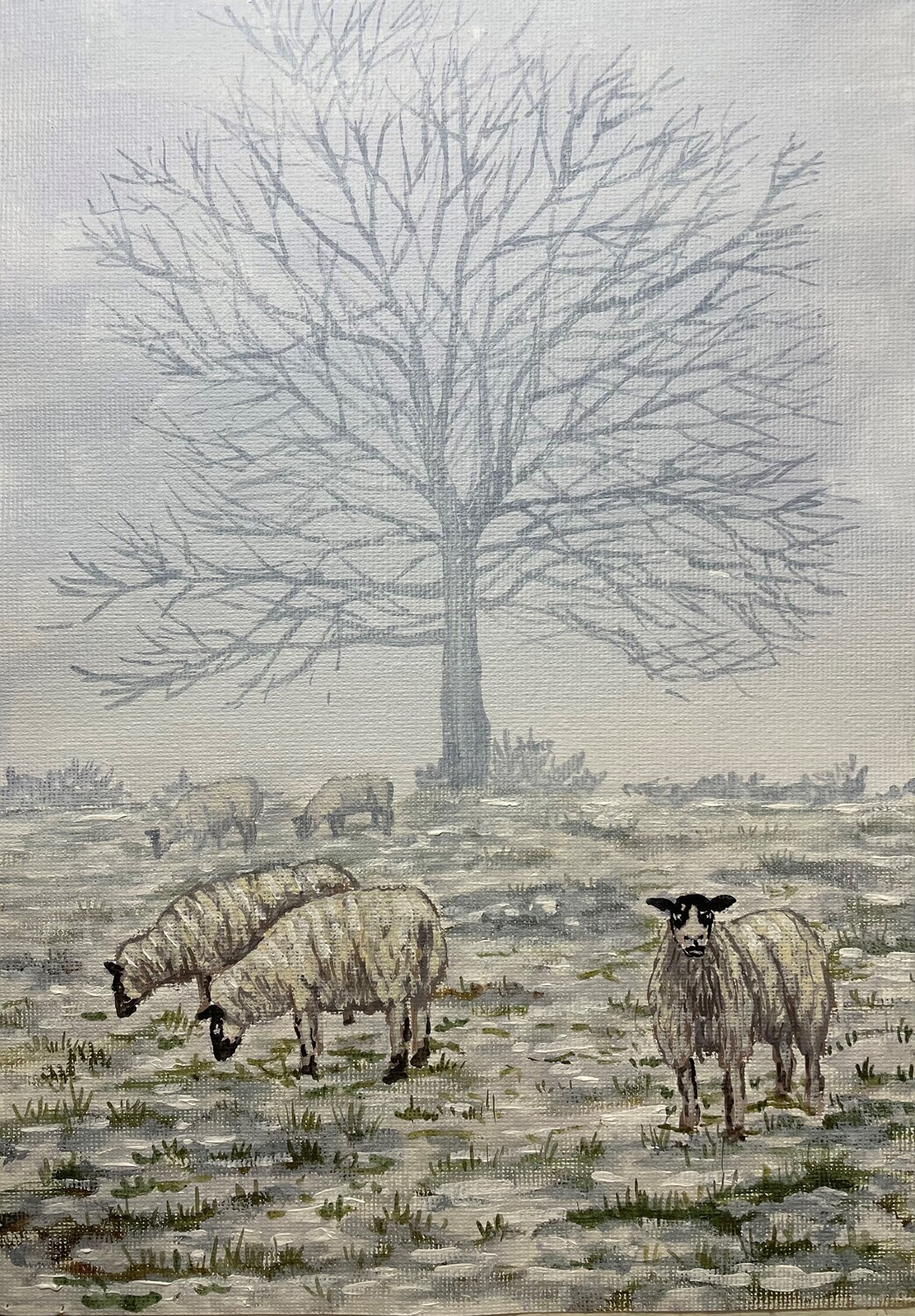 Sheep in the Snow at Chatsworth in Acrylics