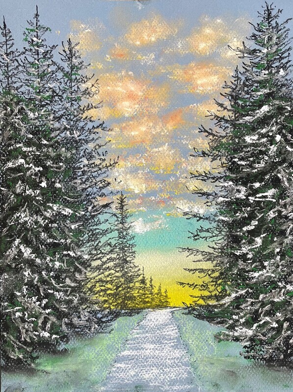 Snowy Fir Trees at Dublin, in Pastels