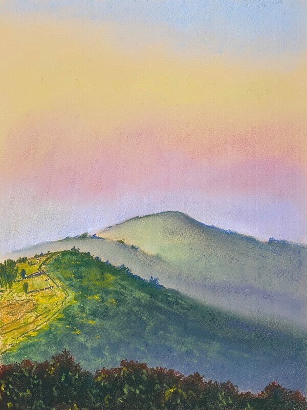 Malvern Hills in the Mist in Pastels