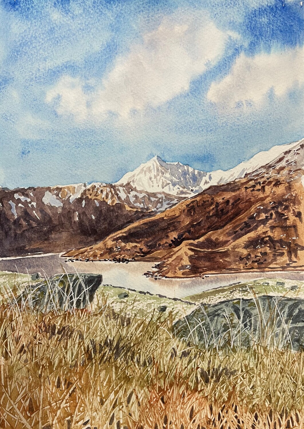 Frosty Views of Snowdon in Watercolour