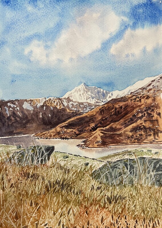 Frosty Views of Snowdon in Watercolour