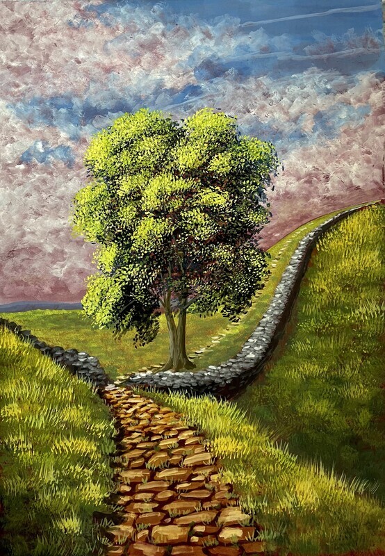 A Sycamore Tree on an Old Path in Gouache