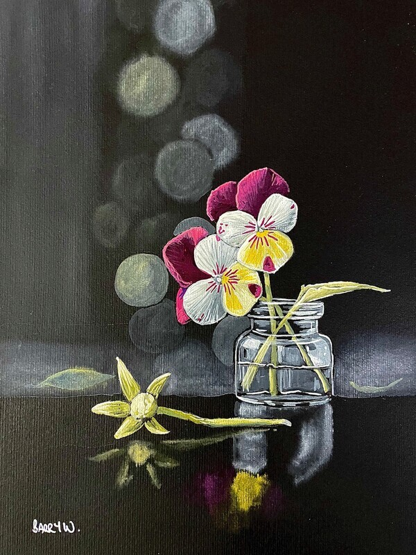 Pansies in a Jar in Gouache