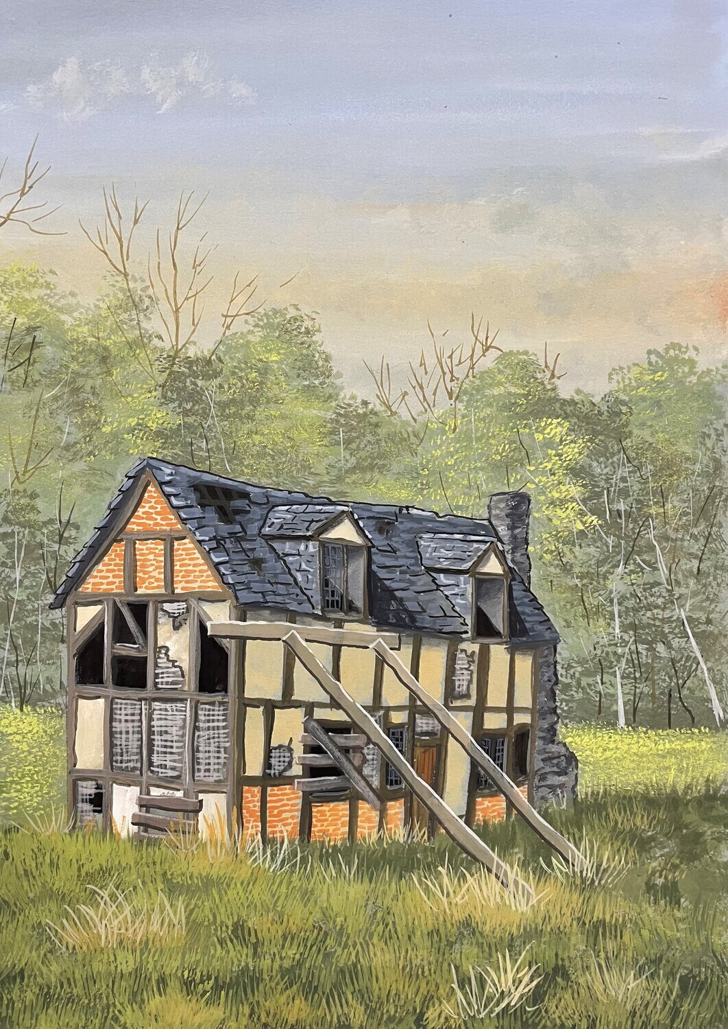 Derelict Tudor Building in Gouache