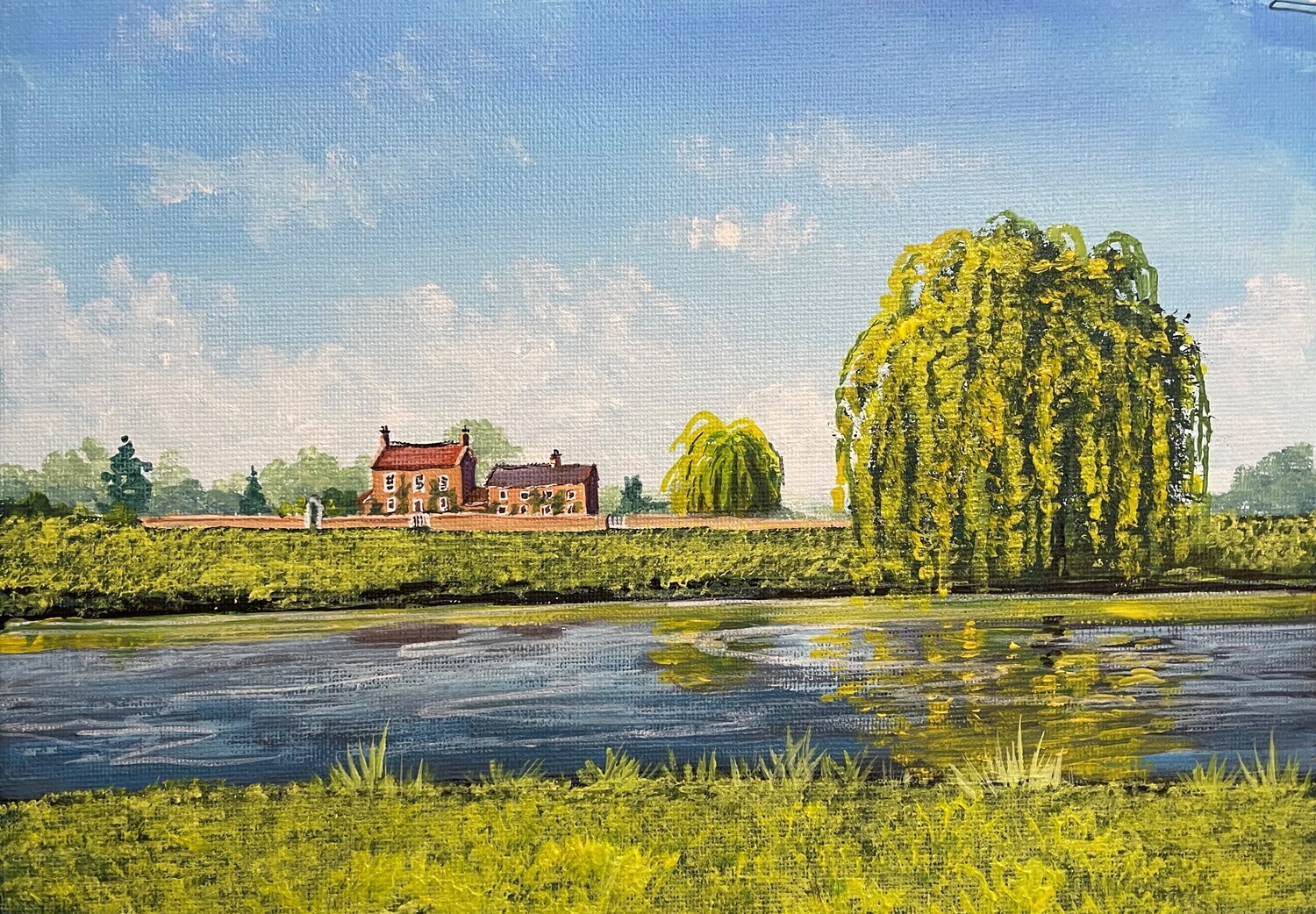 Nun Monkton: River, Willows and Small Holding in Acrylics