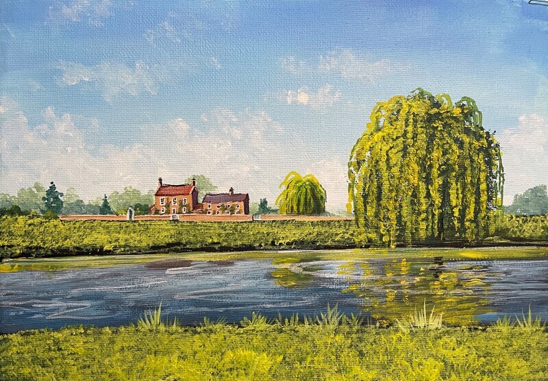Nun Monkton: River, Willows and Small Holding in Acrylics