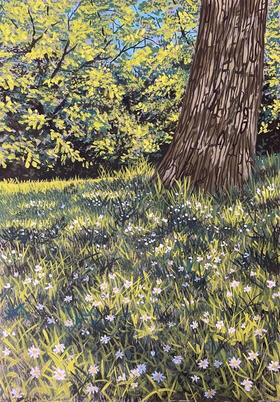 Daisies Underneath a Tree in Gouache