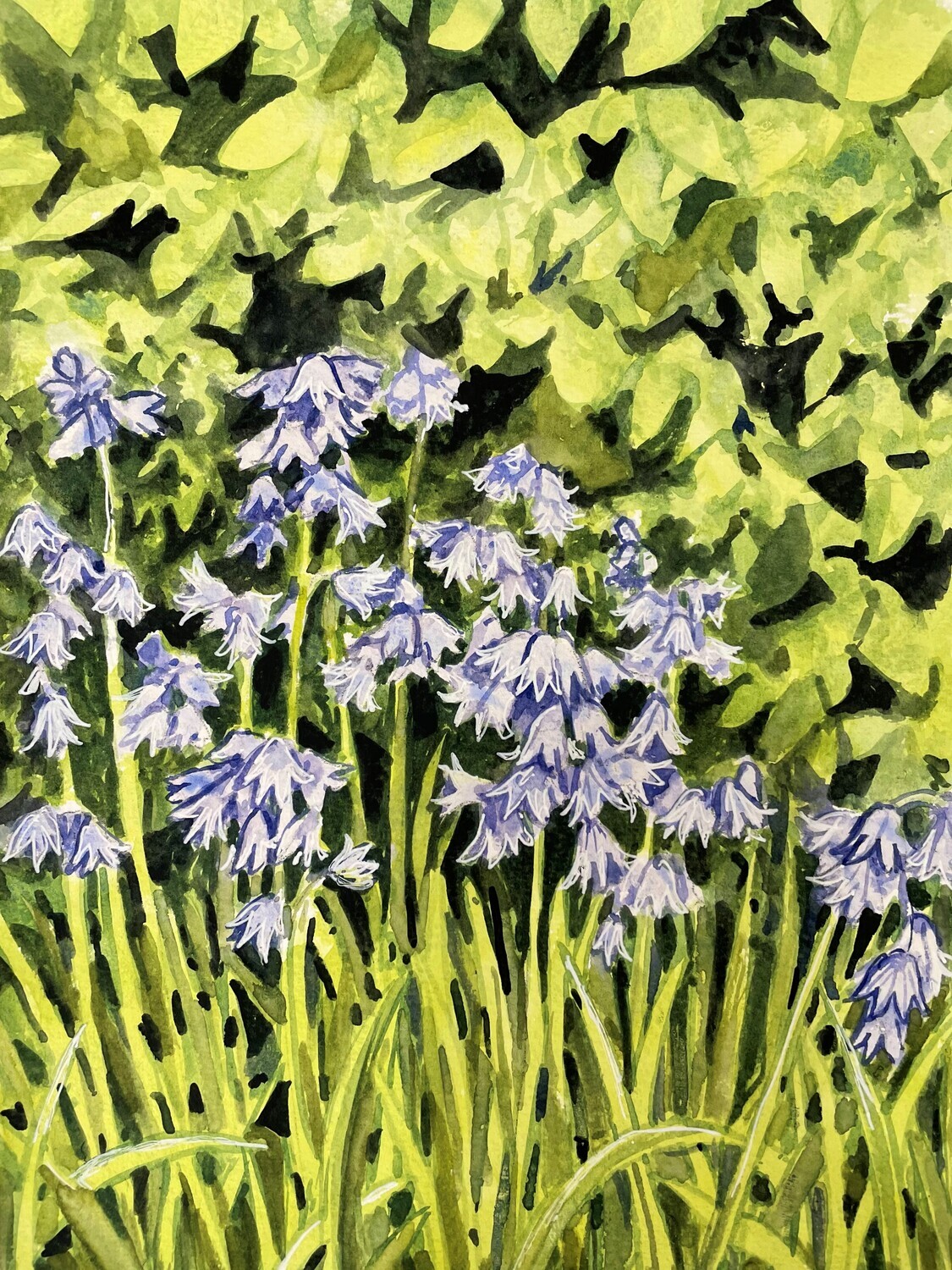 Bluebells Up Close in Watercolour