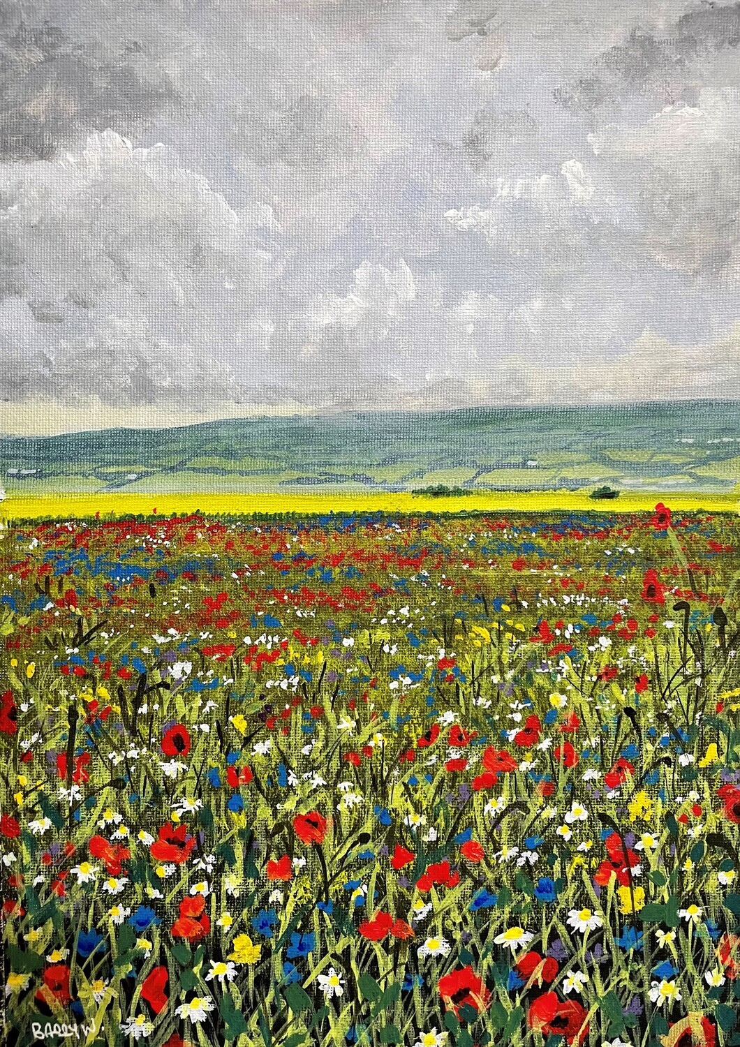 Wild Flower Meadow and Storm Clouds in Acrylics
