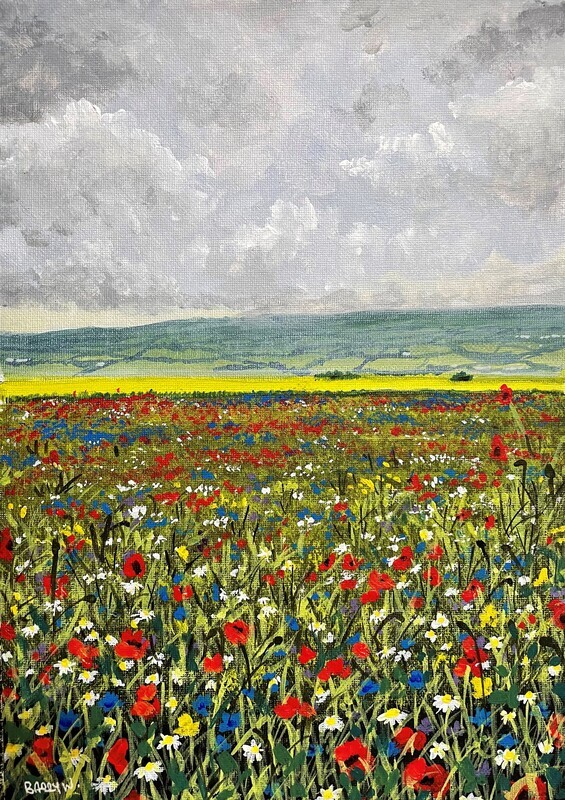Wild Flower Meadow and Storm Clouds in Acrylics